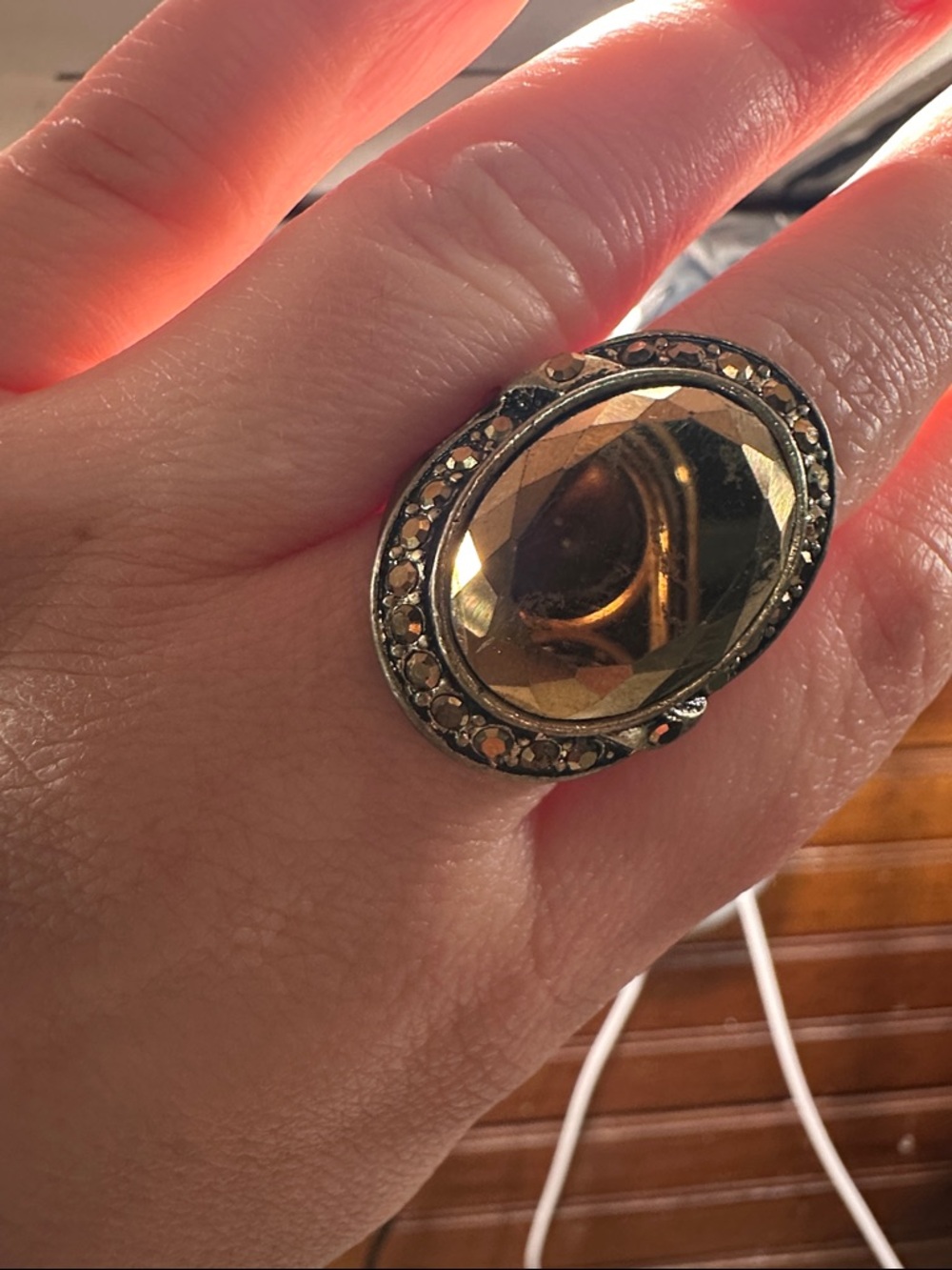 Gold-Tone Oval Crystal Statement Ring